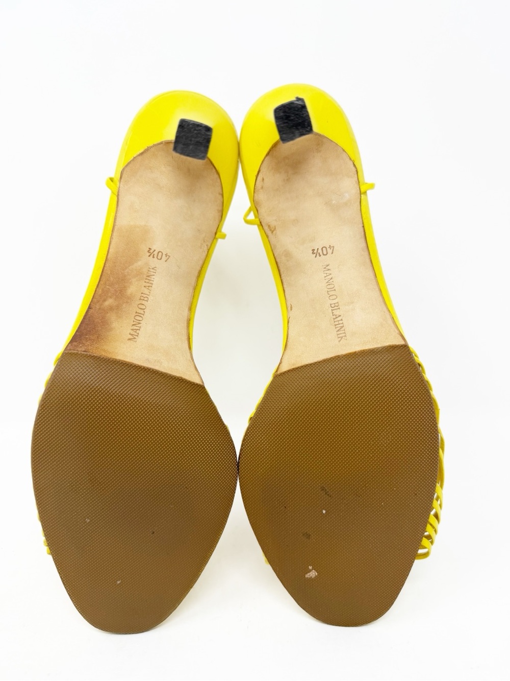 Manolo Blahnik Woven Strappy Heels Yellow Womens Size EU 40.5 - Picture 7 of 9